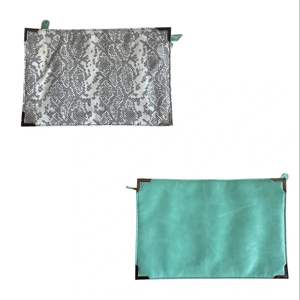 Sweet Level Animal Print and Light Turquoise Leather Clutch